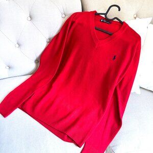 Polo by Ralph Lauren Mens Large Sweater 100% Cashmere Red V Neck Long Sleeve
